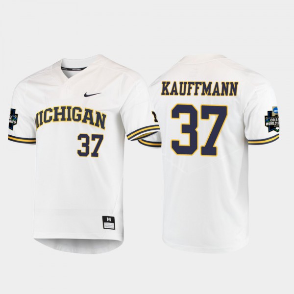 University of Michigan #37 Men Karl Kauffmann Jersey White Alumni 2019 NCAA Baseball College World Series